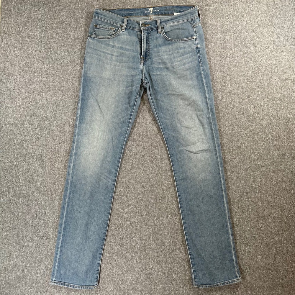 7 For All Mankind Slimmy Mens Jeans Size 32 Slim Fit Light Wash Blue Denim